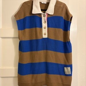 Women’s Blue and Brown Striped Sweater Vest